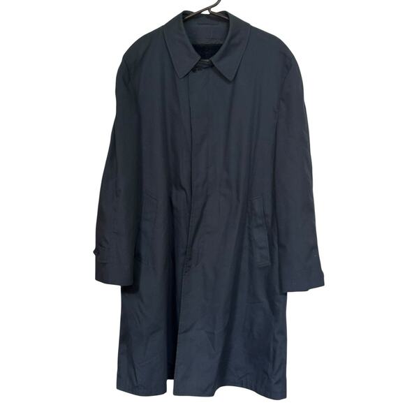 London Fog Navy Blue Trench Coat Size 44R Hidden Buttons Career Jacket READ - Picture 1 of 8